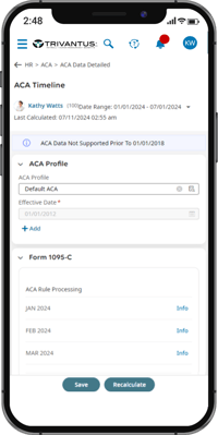 ACA Reporting Software Mobile Screenshot