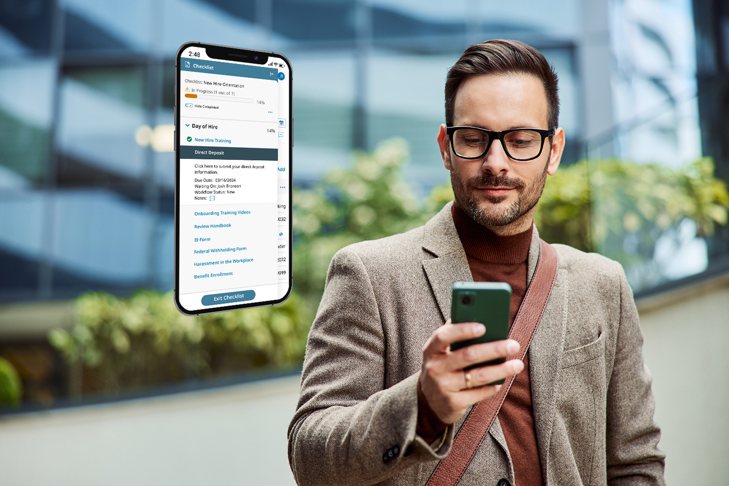 Employee using Employee Onboarding Software on a Mobile Phone